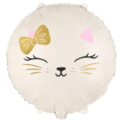 ПД Шар (18''/46 см) Круг, Киска с бантиком, Кремовый, 1 шт. в уп.